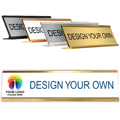 2" x 8" Desk Plate with Holder & Left Full Color Logo