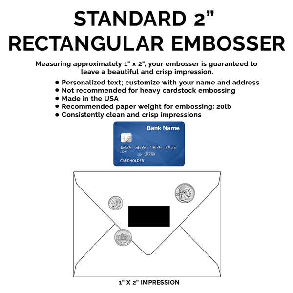 Sizing explanation for the Mulhany Rectangular Return Address Embosser