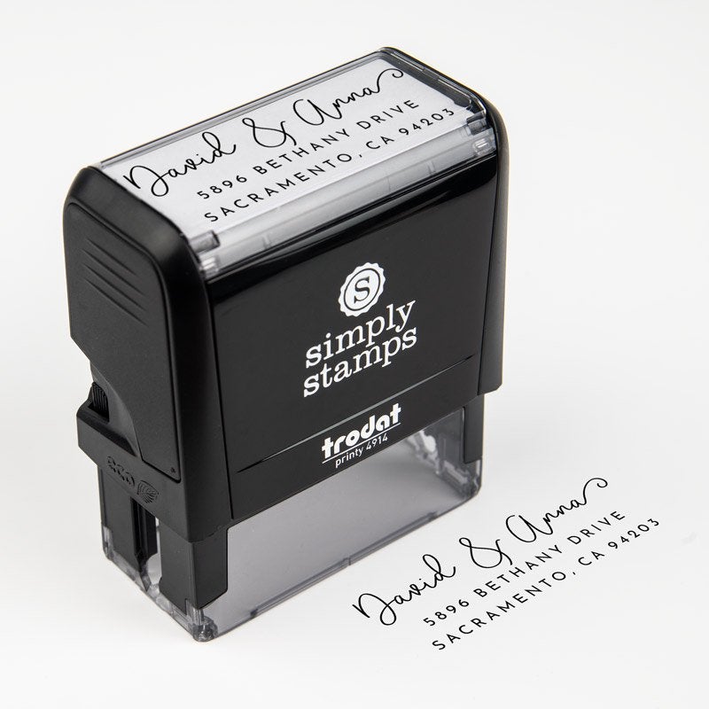 Overhead view of the Anderson Handwritten Address Stamp on the Trodat Printy 4914 stamp body