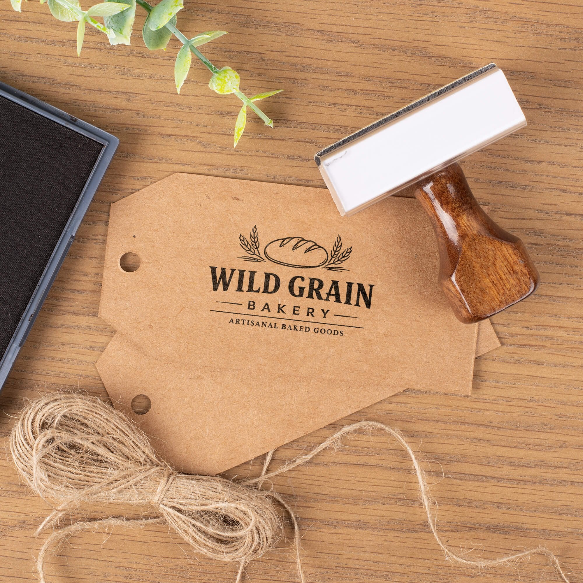 Custom wood stamp used for small business bakery packaging branding