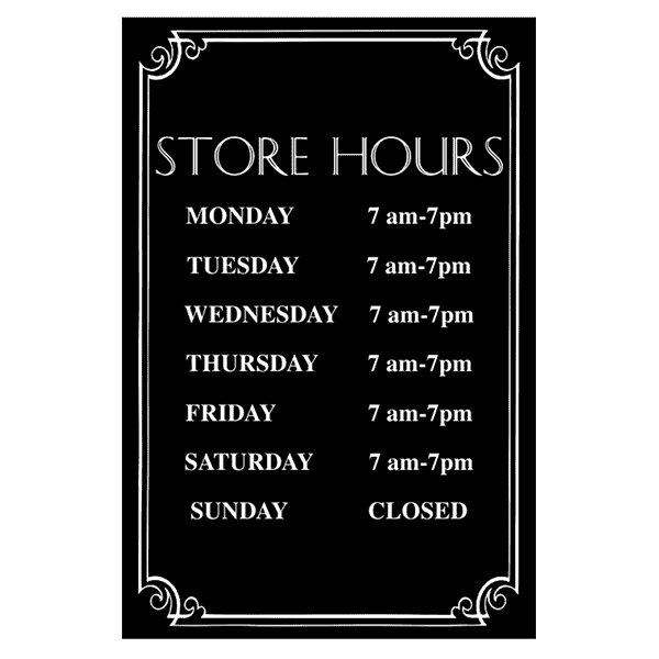 Store Hours with Fancy Border - 12" x 8" Engraved Sign
