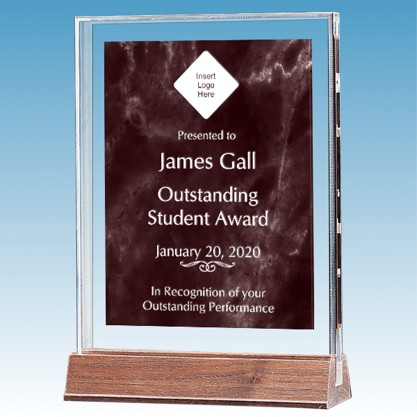 Student Marble Ruby Polished Acrylic Award on Walnut Base