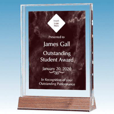 Student Marble Ruby Polished Acrylic Award on Walnut Base