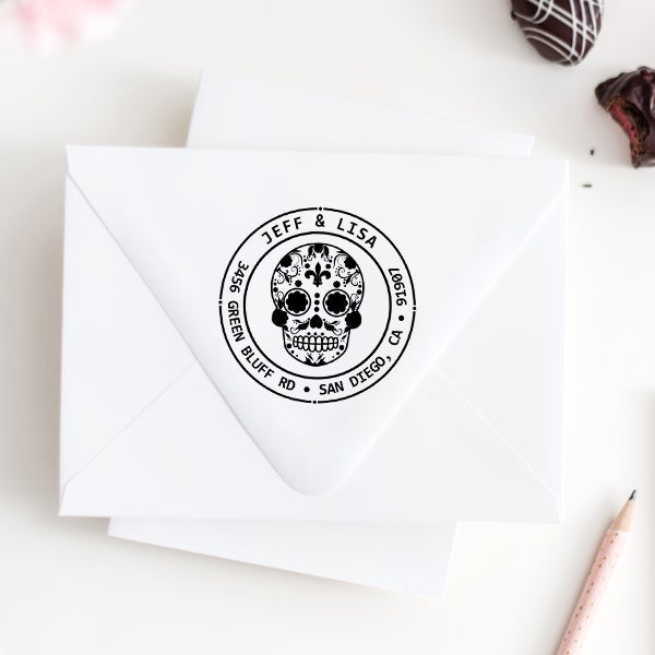 Sugar Skull Eleven Round Address Stamp