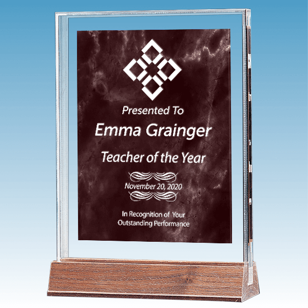 Teacher Marble Ruby Polished Acrylic Award on Walnut Base