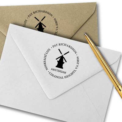 Amsterdam Windmill Travel Address Stamp - alternate view