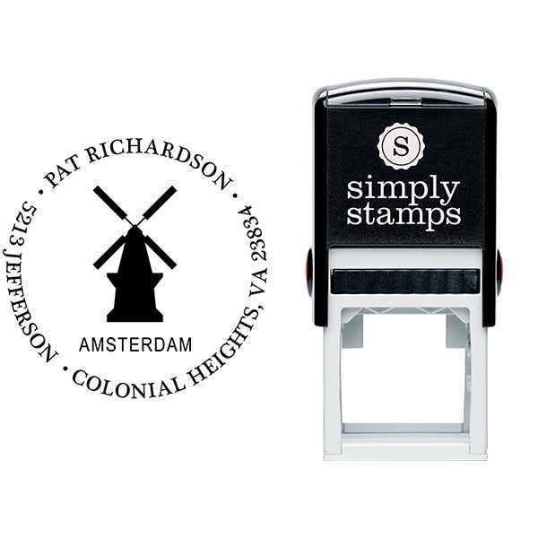 Amsterdam Windmill Travel Address Stamp