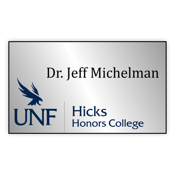 UNF Hicks Honors College Plastic Name Tag - Silver
