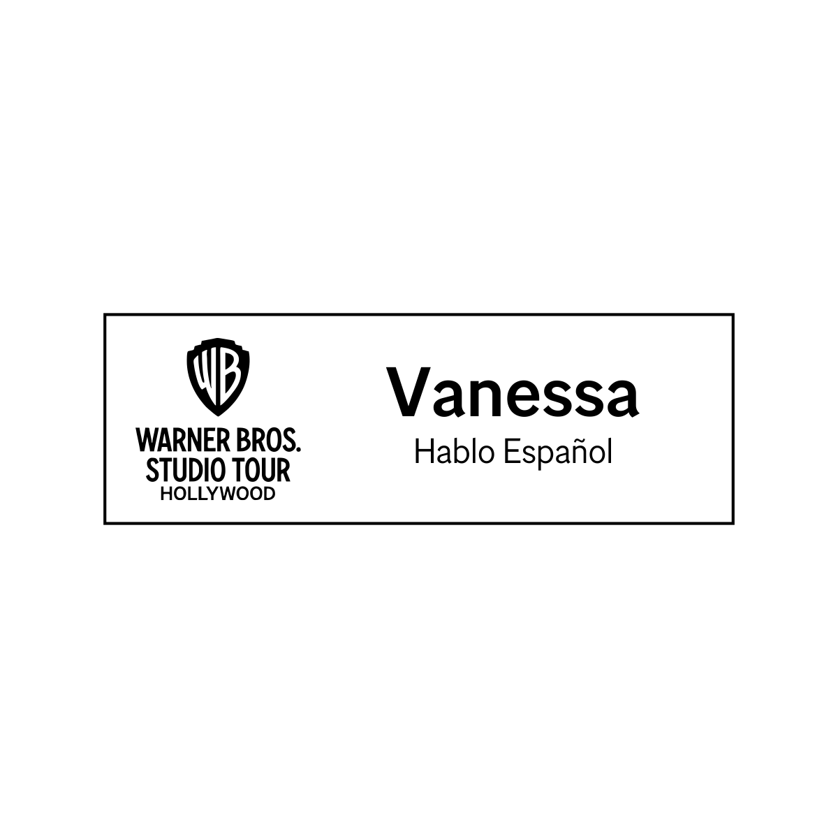 Warner Bros Studio White Name Tag Spanish HC Brands