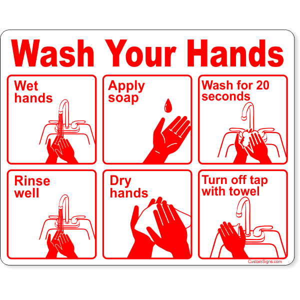 Wash Your Hands Instructions 8" x 10" Full Color Sign