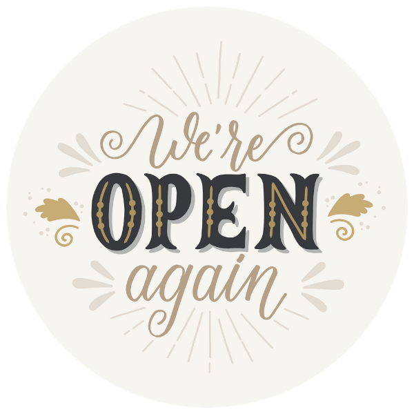 We're Open Again 8" Beige Business Reopening Window Decal