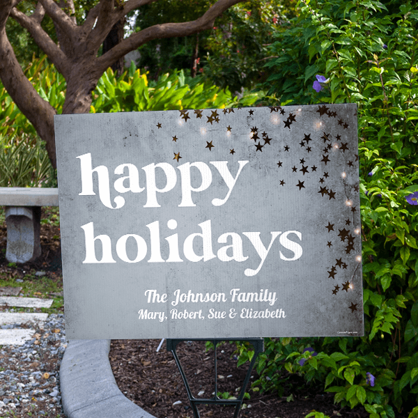 Happy Holidays Gold Star Holiday Yard Sign