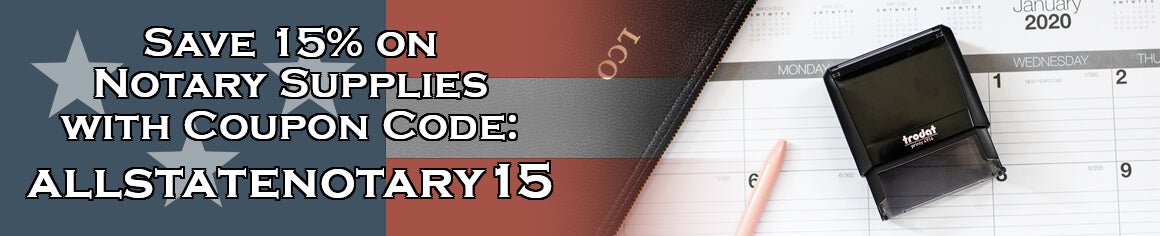 Save 15% with Code allstatenotary15, Stamp, Calendar, and Bag
