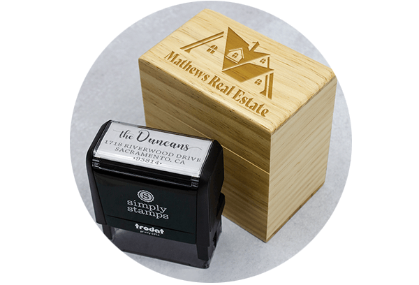 Custom Address Stamp and Wood Gift Box Set
