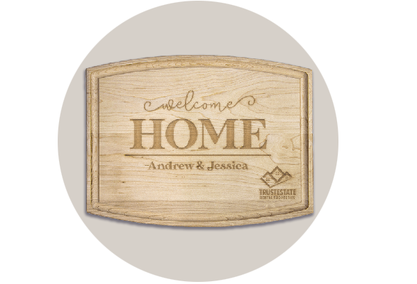 Welcome Home Realtor Logo Cutting Board with Juice Groove