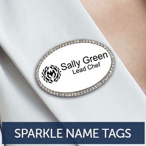 Rhinestone Bling Name Tag on White Shirt