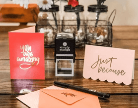 custom address stamp with letters and card