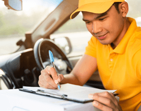 Postman with clipboard and pen